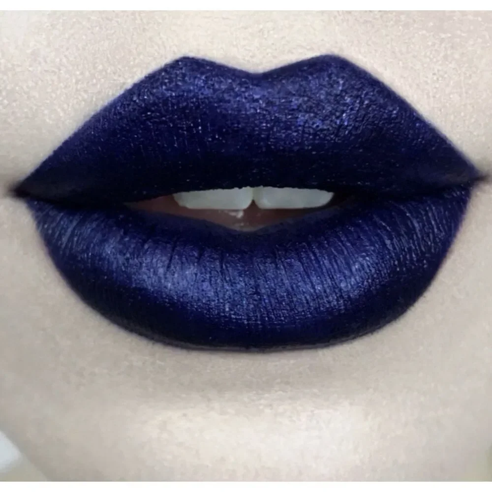 Kat Von D/KVD Studded Kiss Lipstick Poe Deep Navy Shimmer w/ Lip Liner NEW Full